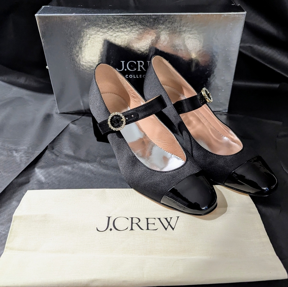 J. Crew Millie Mary Jane Heels in Satin and Leather Size 6 NWT - Picture 2 of 6